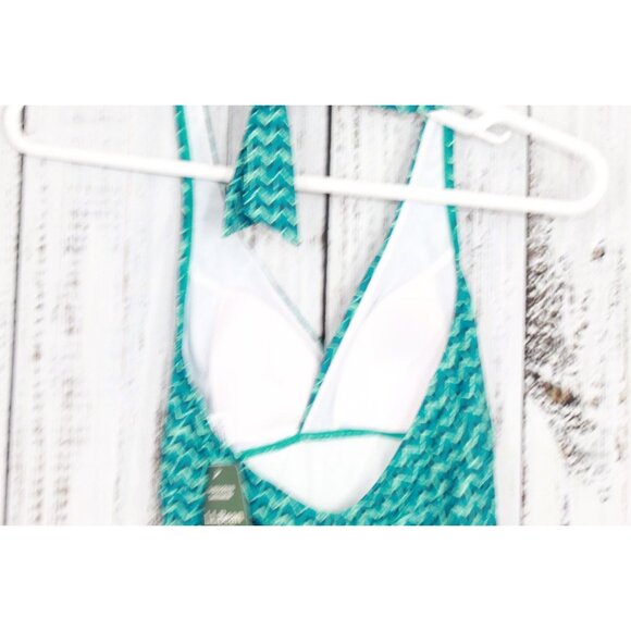 LL Bean Printed Padded Halterneck Swimwear Tankini Top Green Size 4 - Picture 5 of 9